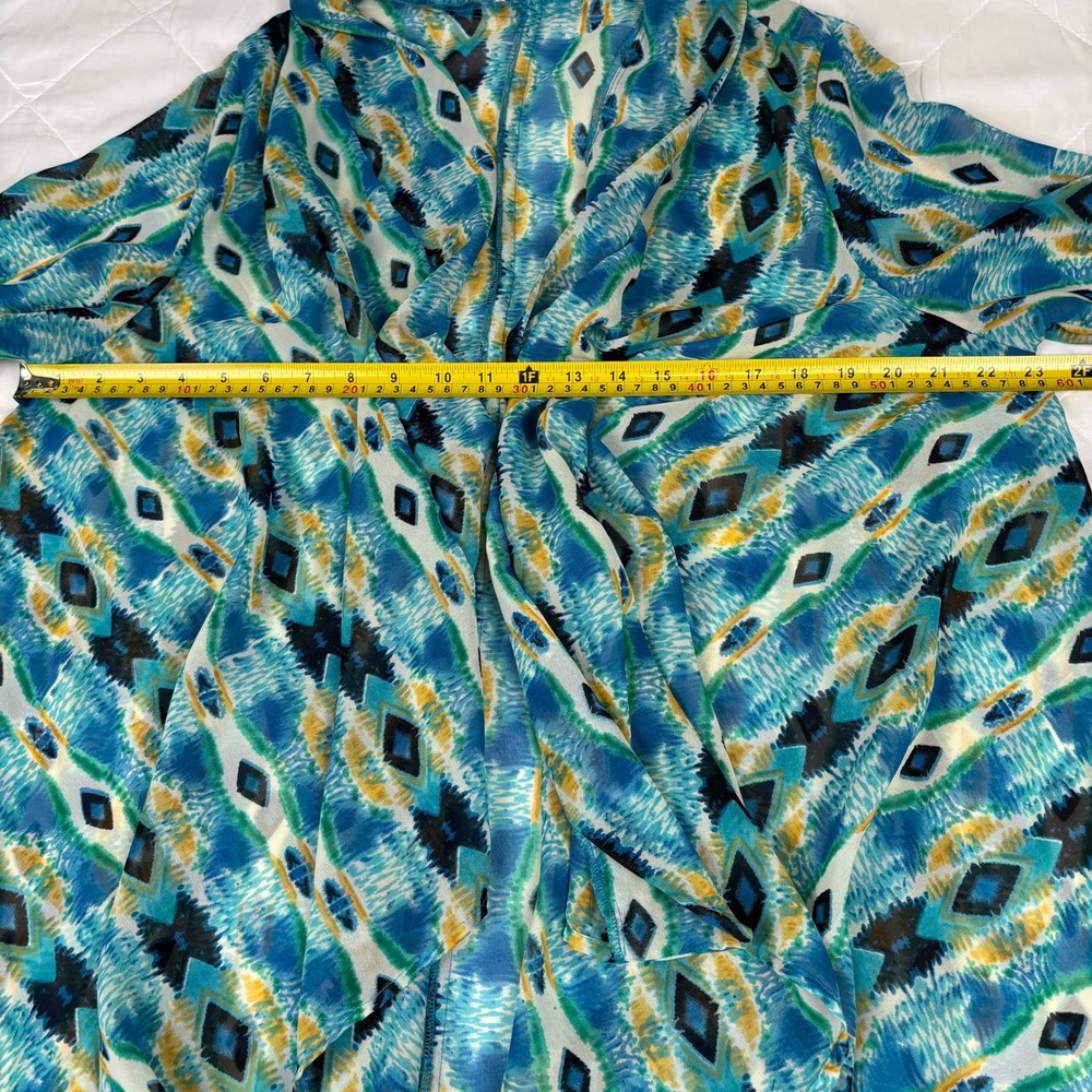 J Lee Blue Southwestern Aztec Print Kimono‎ Cardigan Lace Sleeve Boho XL - Picture 9 of 11